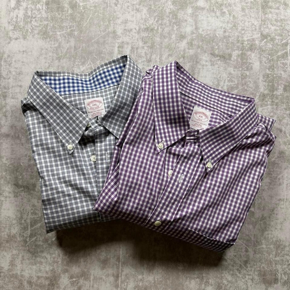 Bundle Brooks Brothers Button Down Shirt Mens XXL Purple Grey Gingham Non Iron